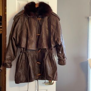 Damselle Ltd Leather Coat, Detach Faux Fur Collar |L